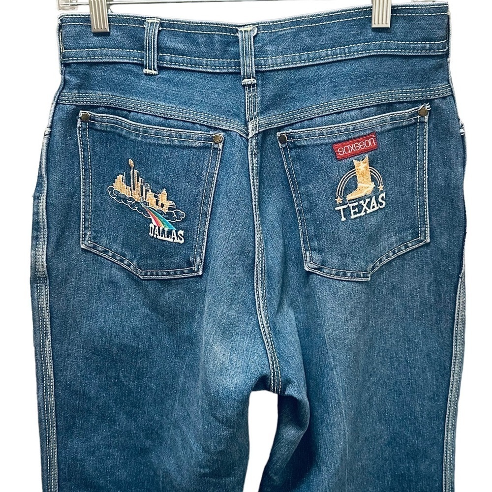 VINTAGE Saxseon Denim Patch High Rise Jeans Dallas Texas Women’s 8884